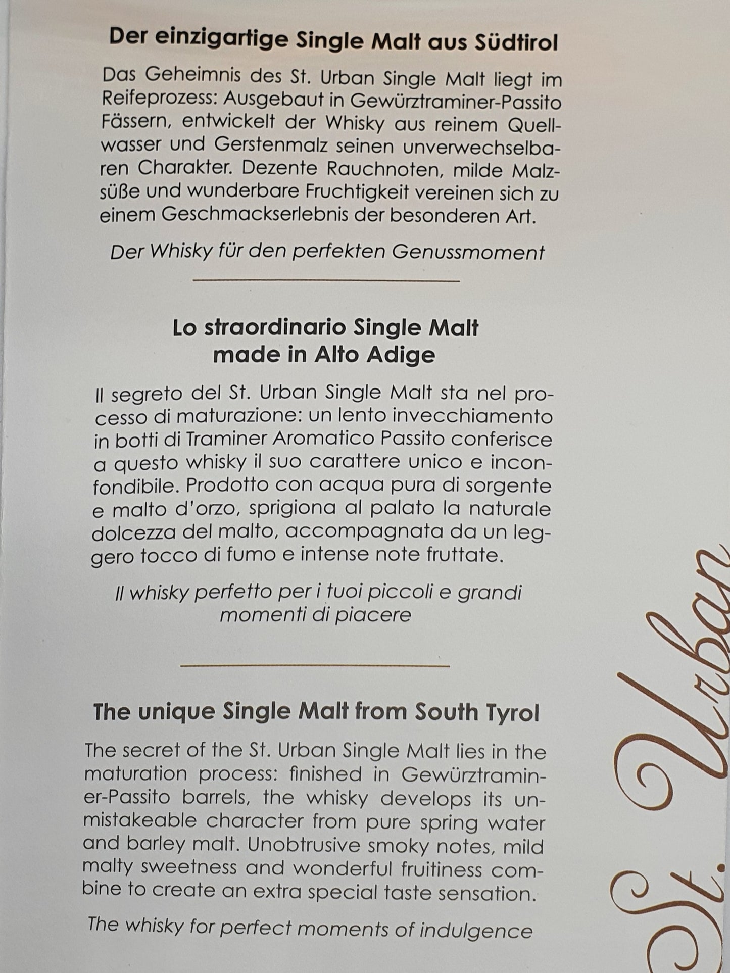 St. Urban Whisky Single Malt - Tradizioni Malcesine